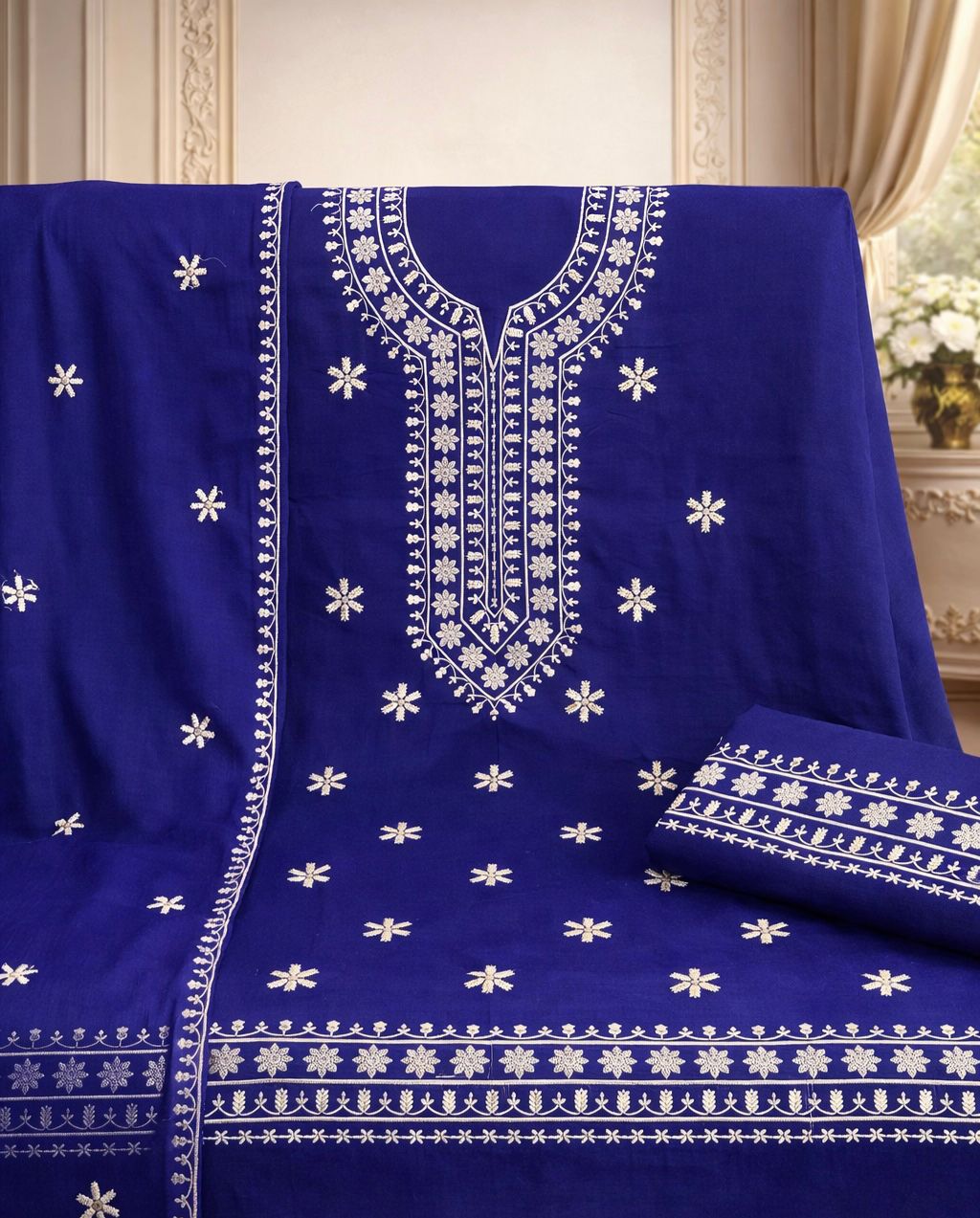 Elegant White Sequence Sitara Embroidery Soft Cotton with Chiffon Dupatta - Unstitch 3PC Dress 👗
