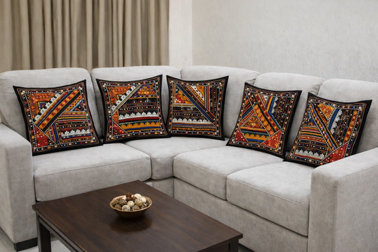 Traditional Embroidered Cushion Cover Set (5 Pieces) – 16x16 Inches