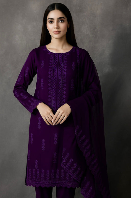 Chiken Bouring Embroidery With Cutwork Dupatta 3pc Dress 👗