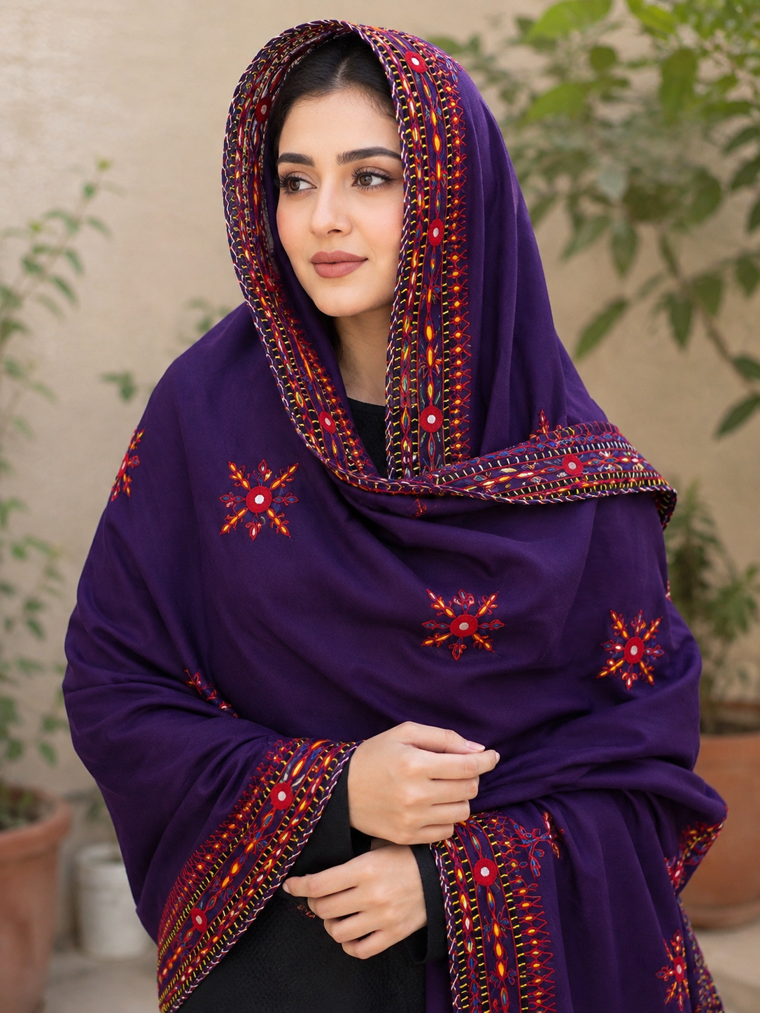 Balochi Handmade Mirror Work Swiss Voil Fabric - Chadar