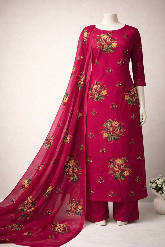 Cross Stitch Embroidery With Sequence Sitara Work 3pc Dress 👗