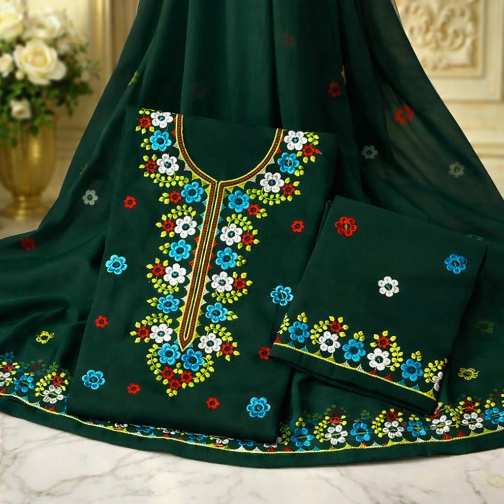 Applic Style Computer Embroiderd 3pc Dress 👗