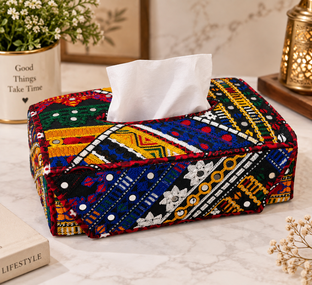 Multi Arri Embroidery Traditional Tissue Box - (Cover Only)