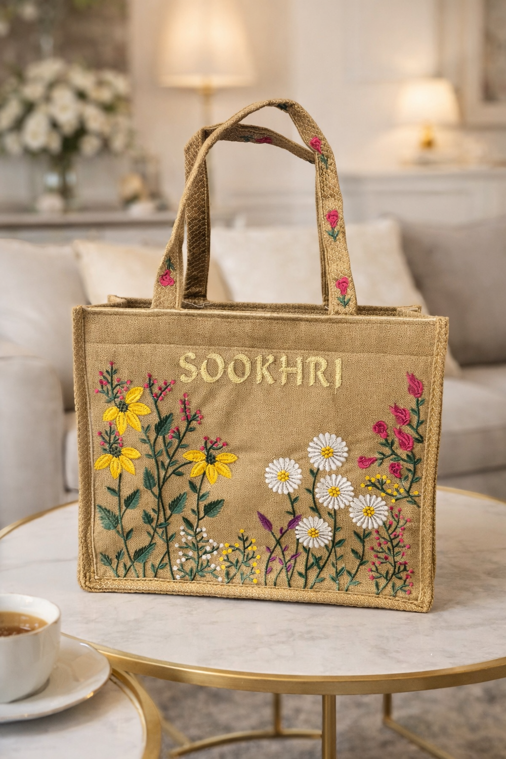 Sookhri Floral Embroidered Black Handbag – Soft Velvet Fabric