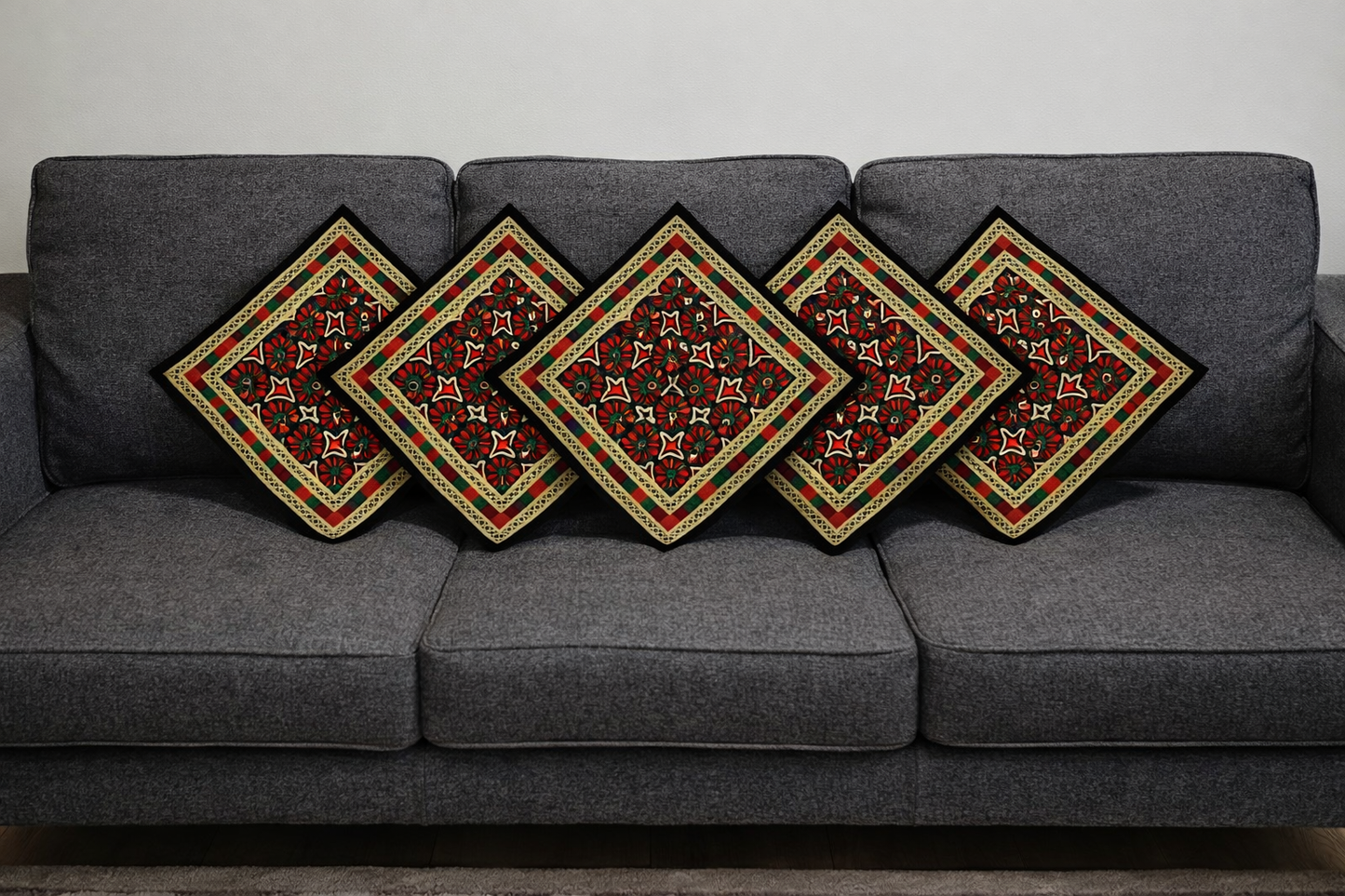 Traditional Embroidered Cushion Cover Set (5 Pieces) – 16x16 Inches