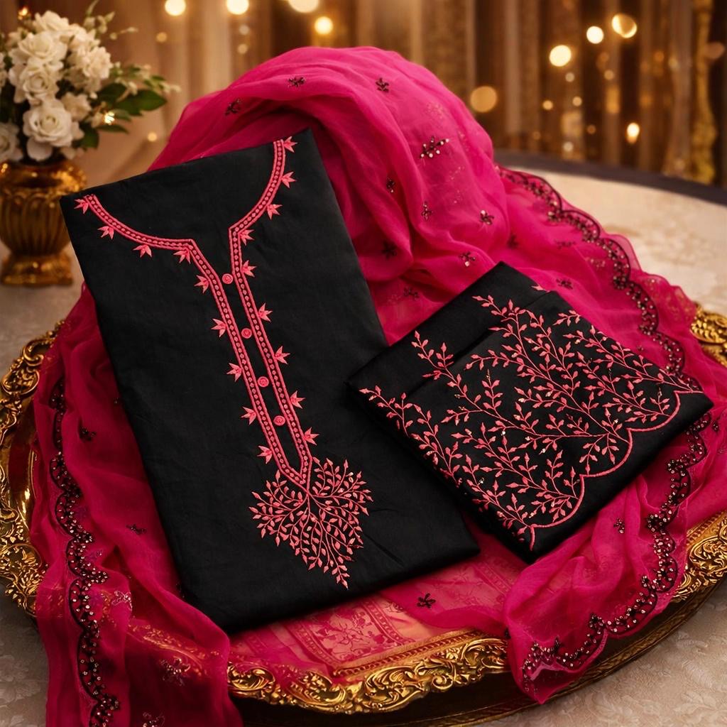 Lawn Cotton Elegant Sequence Sitara Embroidery Work Fancy 3pc Unstitch Dress 👗