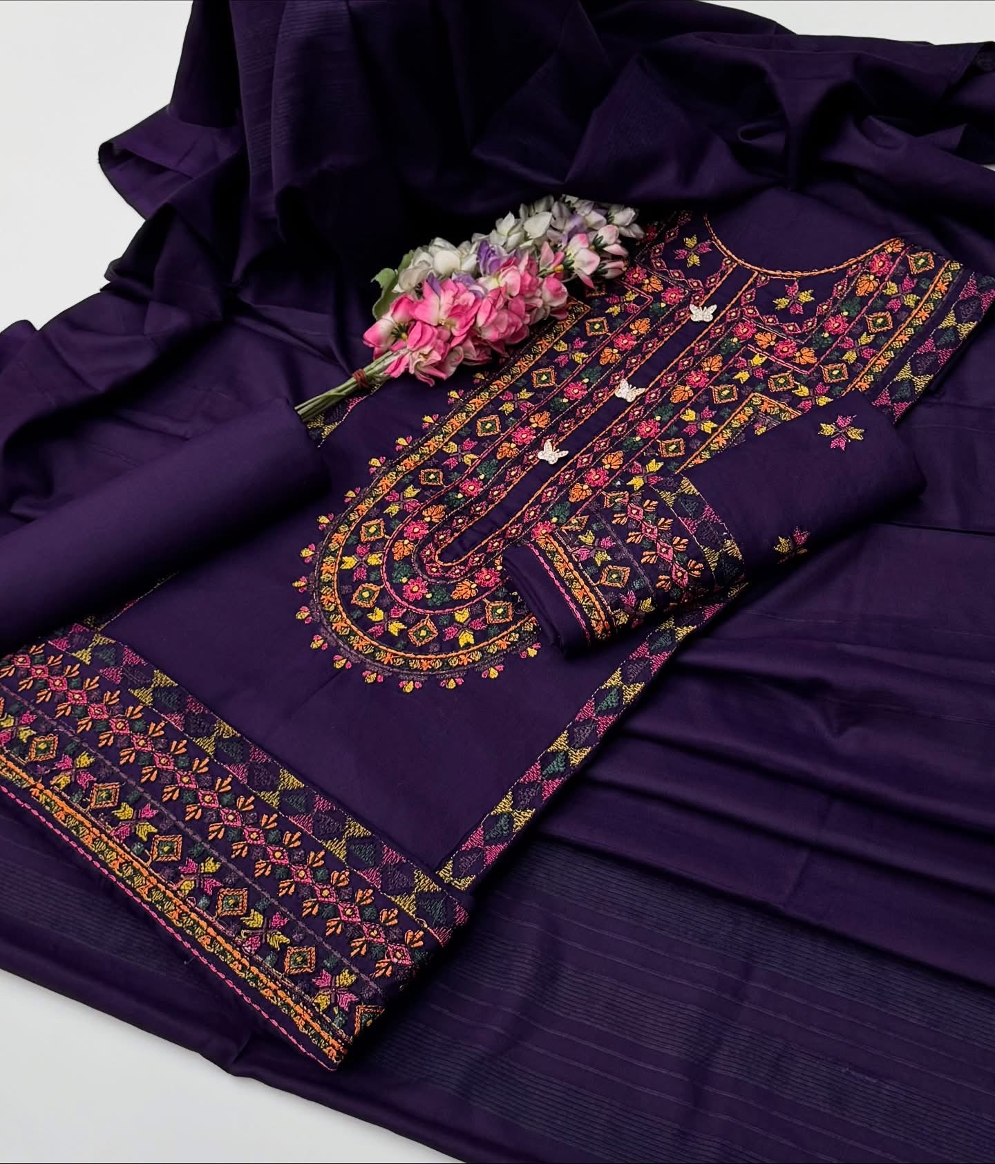 Balochi Multi Embroidered Dhanak Winter Dress – 3 Piece Suit