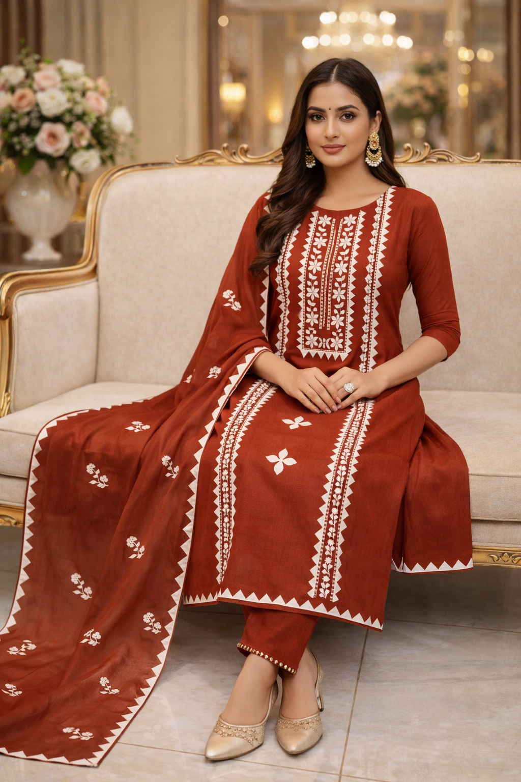 Elegant Handmade Applic Work Embroidery Lawn Cotton with Chiffon Dupatta - Unstitch 3PC Dress 👗