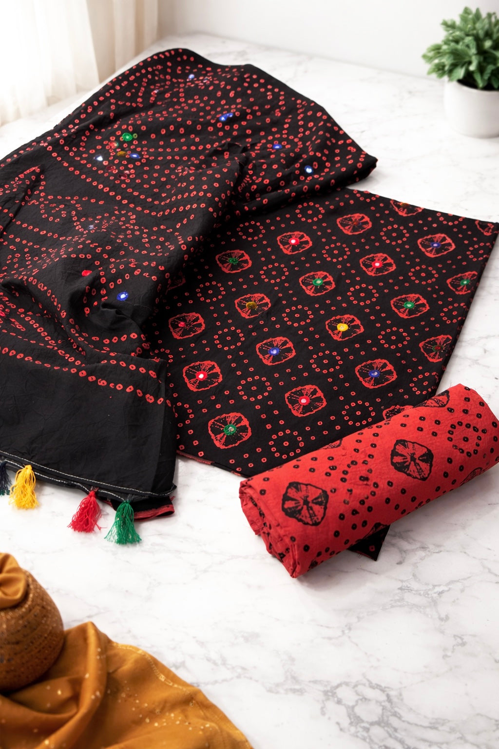 Chunri Block Print Cotton 3-Piece Suit Multi-Sitara Foil Work - 3PC Unstitch Dress