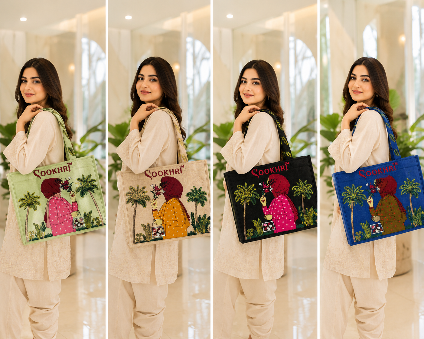 Sookhri Handcrafted Embroidered Jute Tote Bag for Women | Eco-Friendly Shopping & Everyday Handbag (15 Inches Length | 11.5 Inches Width)