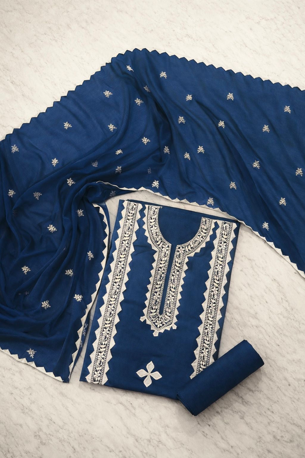 Handmade Applique & Machine Embroidered Lawn Suit with Chiffon Dupatta – 3 Piece Unstitched