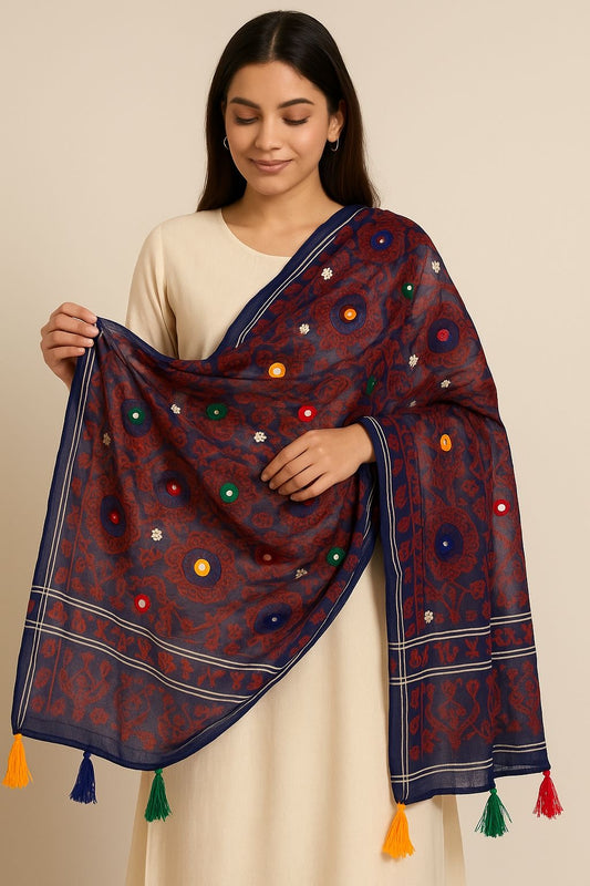 Ajrak Chiffon Dupatta With Multi Foil Work