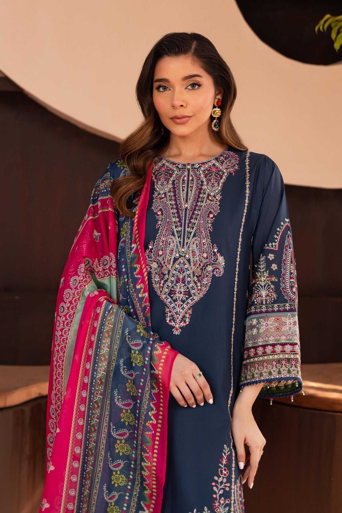 Fancy Sequence Embroidered Winter Dhanak 3-Piece Dress with Digital Printed Shawl