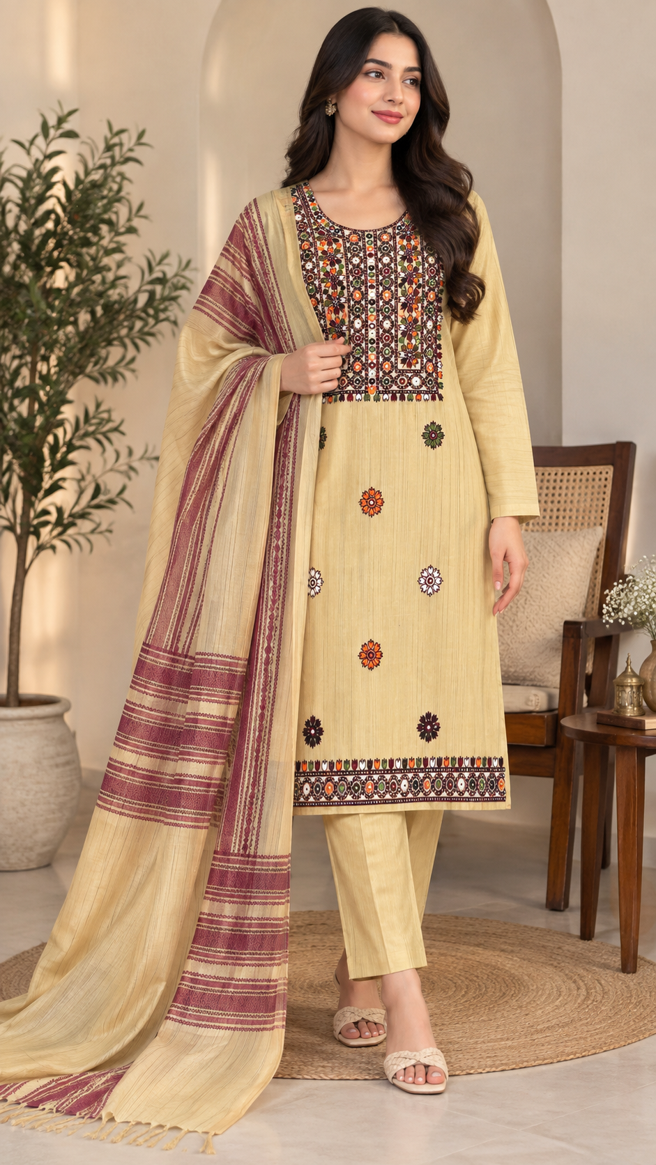 Soft Lining Khaddi Khaddar with Balochi Thick Thread Multi Stara Embroidery - 3PC Unstitched Suit 👗
