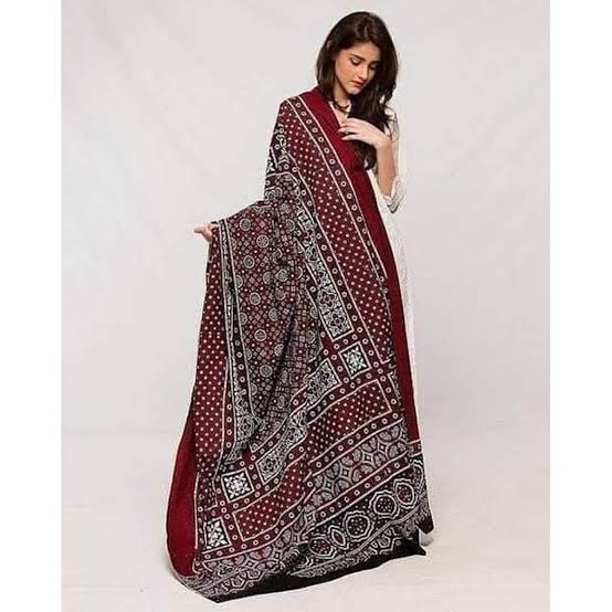 Sindhi Ajrak – Hand Block Printed | Full Size Traditional Shawl Cotton Fabric