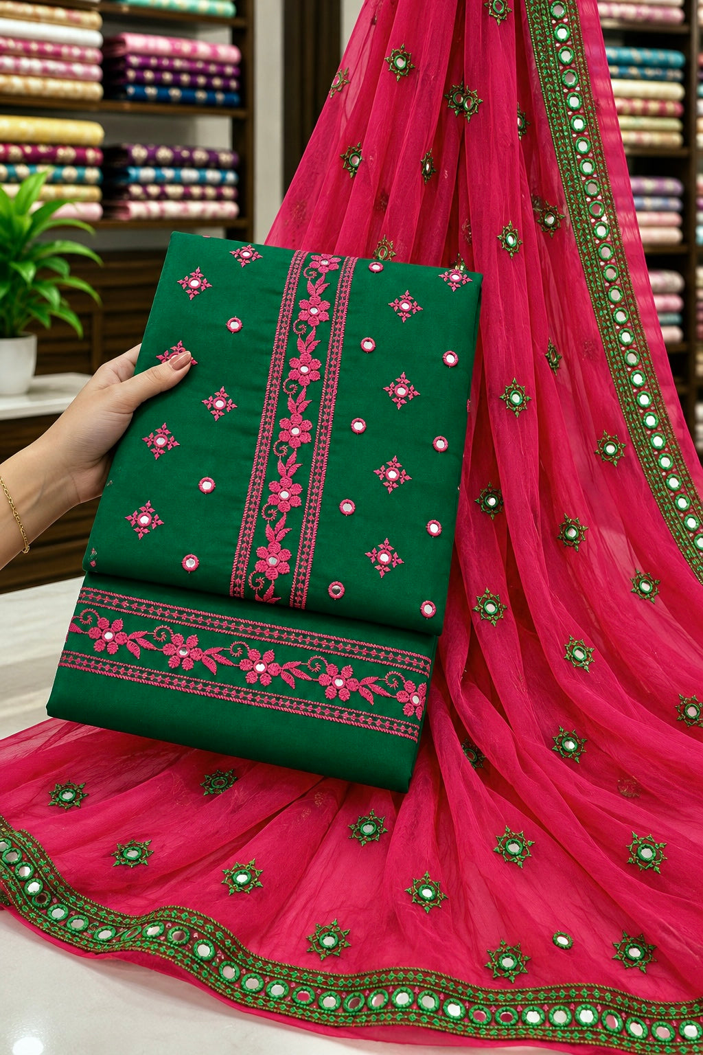 9MM Sitara Front Panel Booti Work Soft Cotton with Chiffon Dupatta | 3PC Unstitched Dress 👗