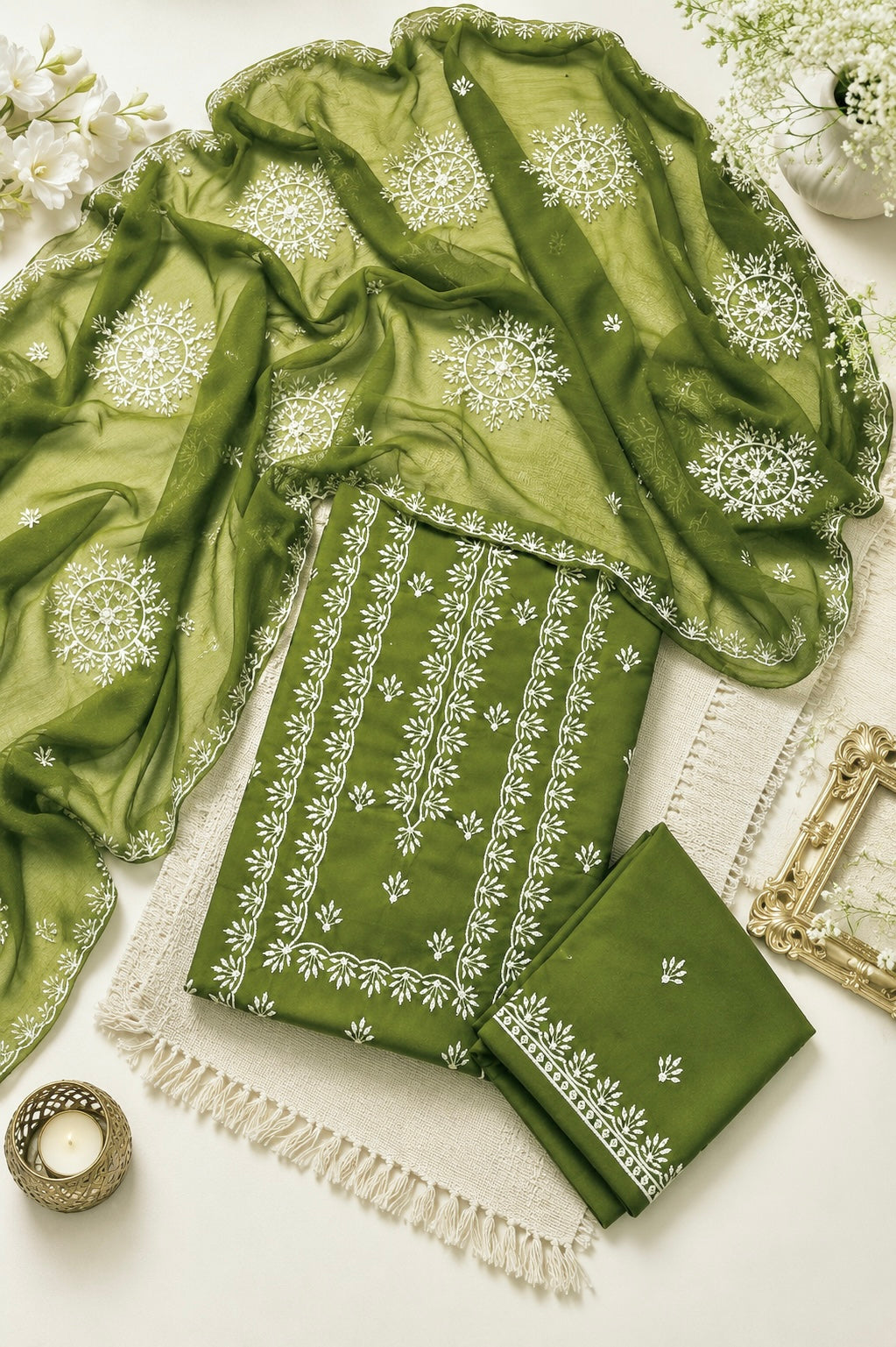Lawn 3MM Sitara Sequence Thread Embroidery with Chiffon Dupatta - 3PC Unstitch Dress 👗