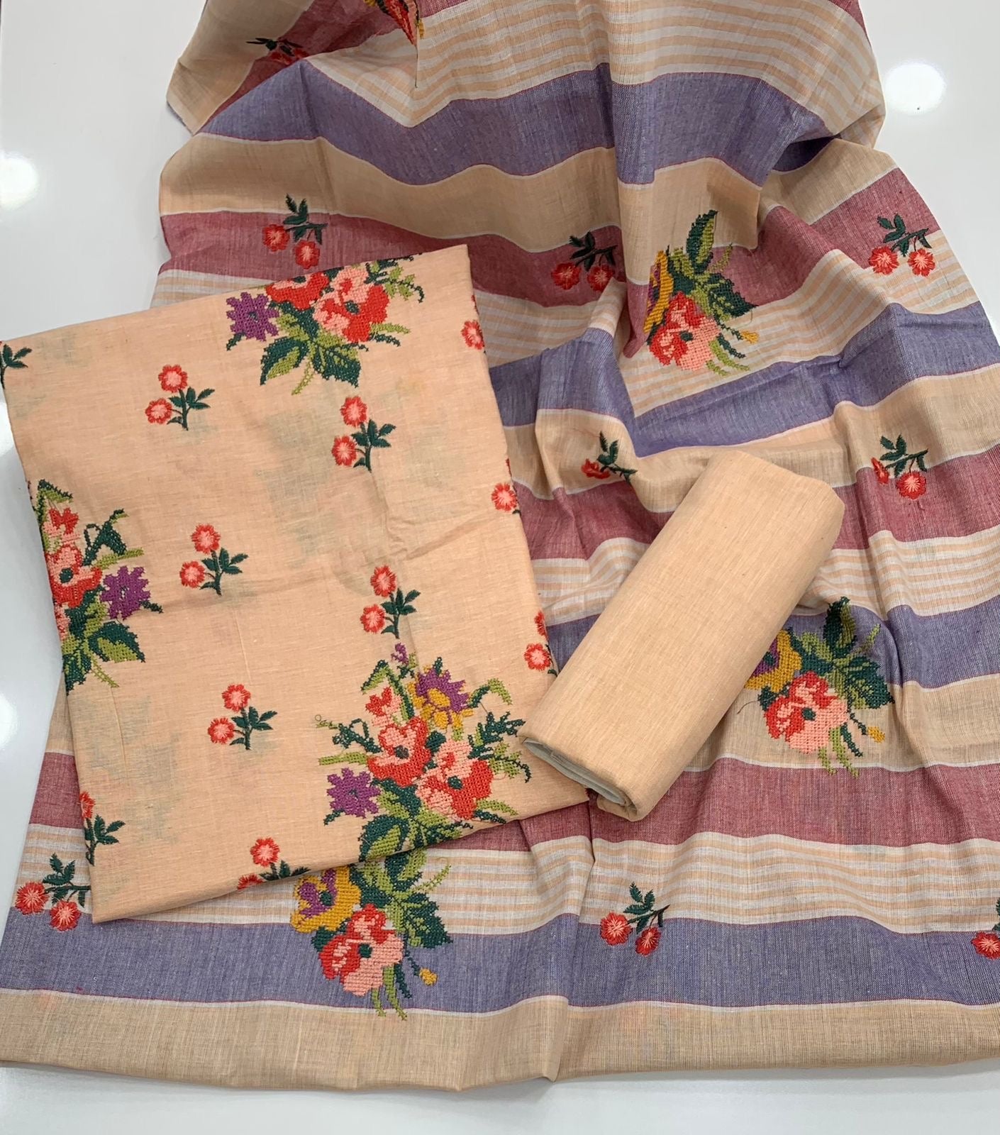 Cross Stitch Embroidery Soft Cotton Khaddar 3pc Dress 👗