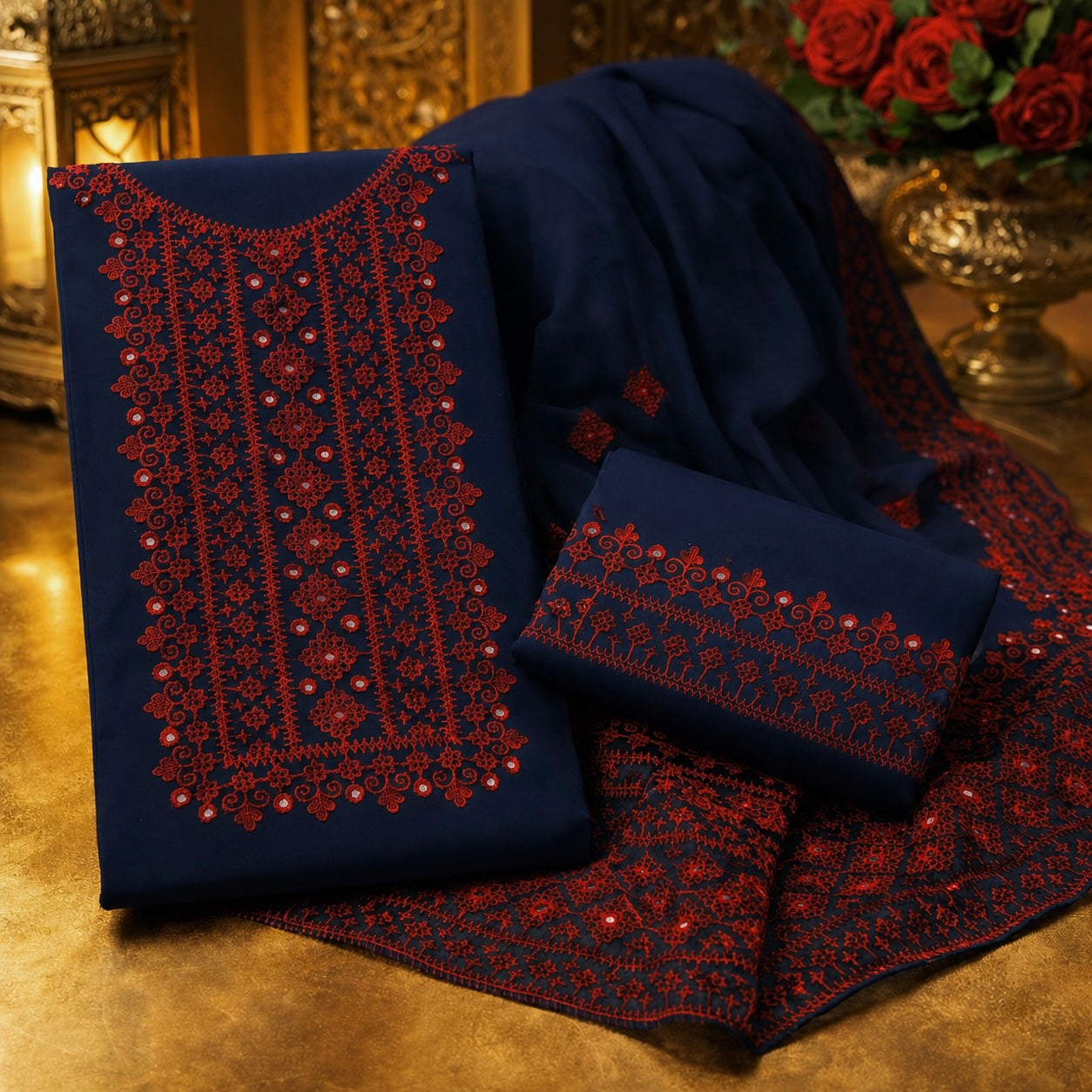 Hurmucha Machine Work & Sitara Foil Detailing Embroidered Lawn Cotton with Chiffon Dupatta – 3PC Unstitch Dress 👗