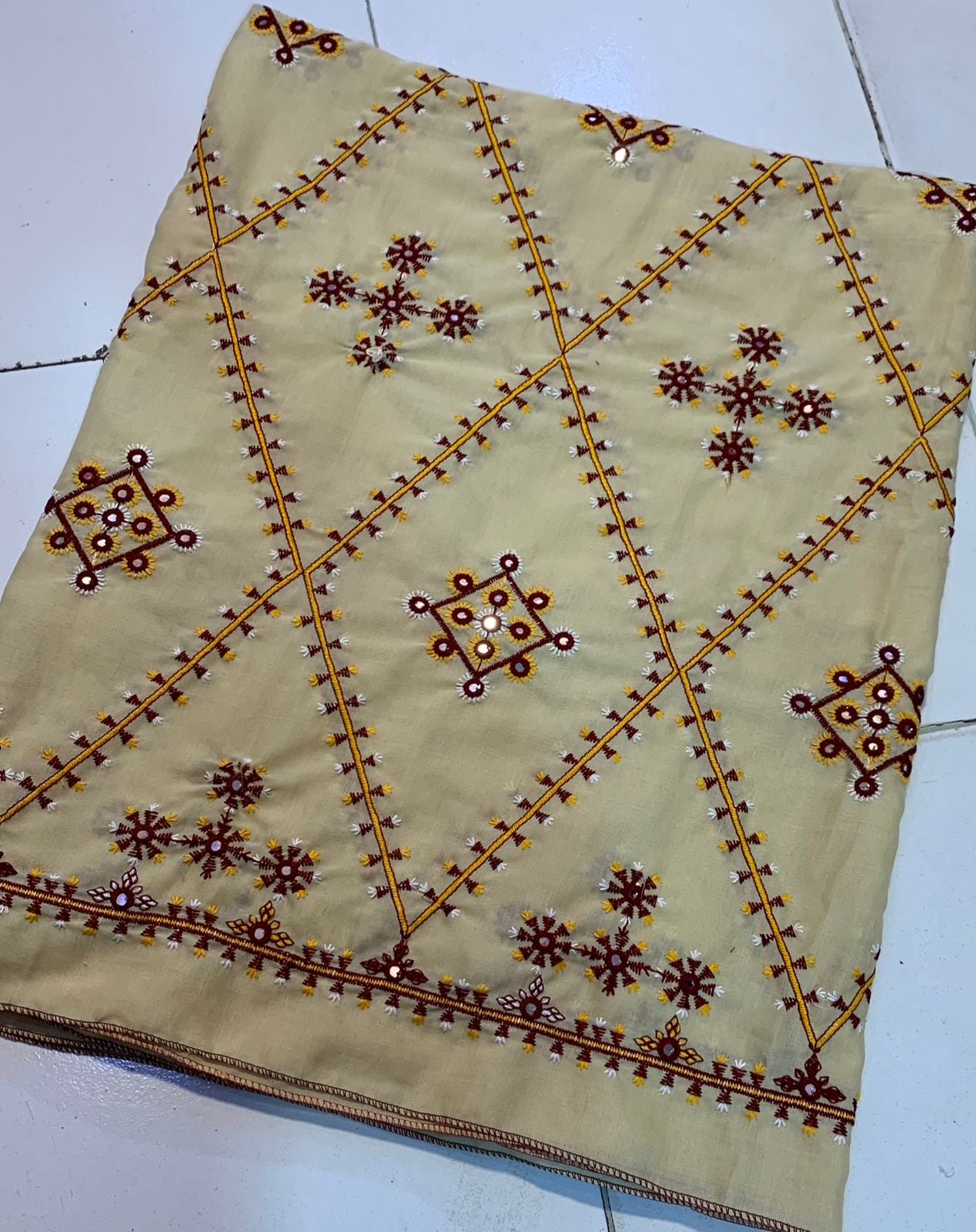 Machine Thick Thread Embroidered Chadar – Full Jaal Sitara Work