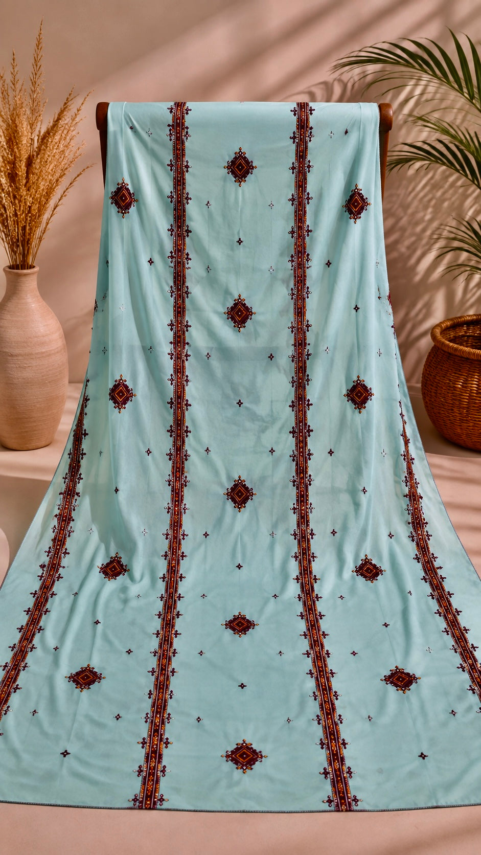 Premium Swiss Voile Four Border Embroidered Chadar | 9mm Sitara Thread Work