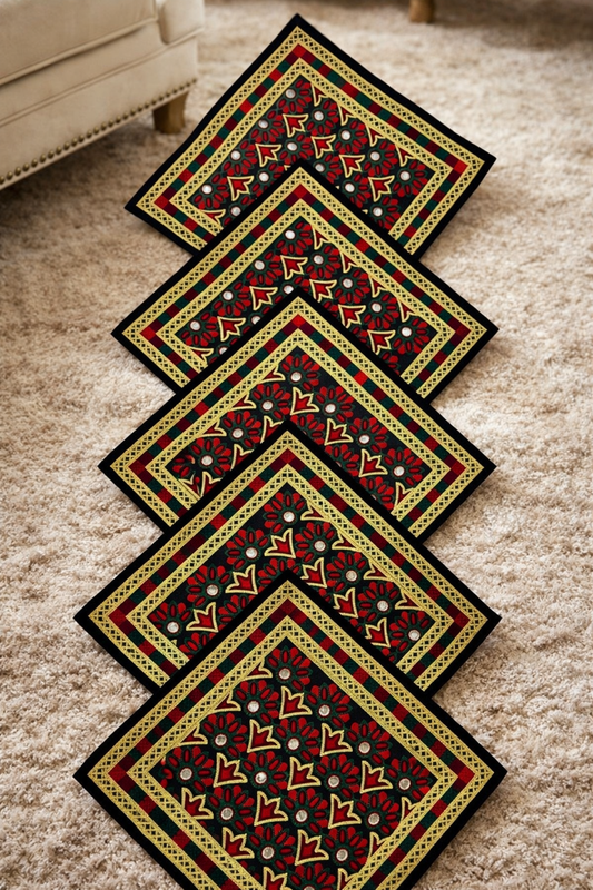 Traditional Embroidered Cushion Cover Set (5 Pieces) – 16x16 Inches