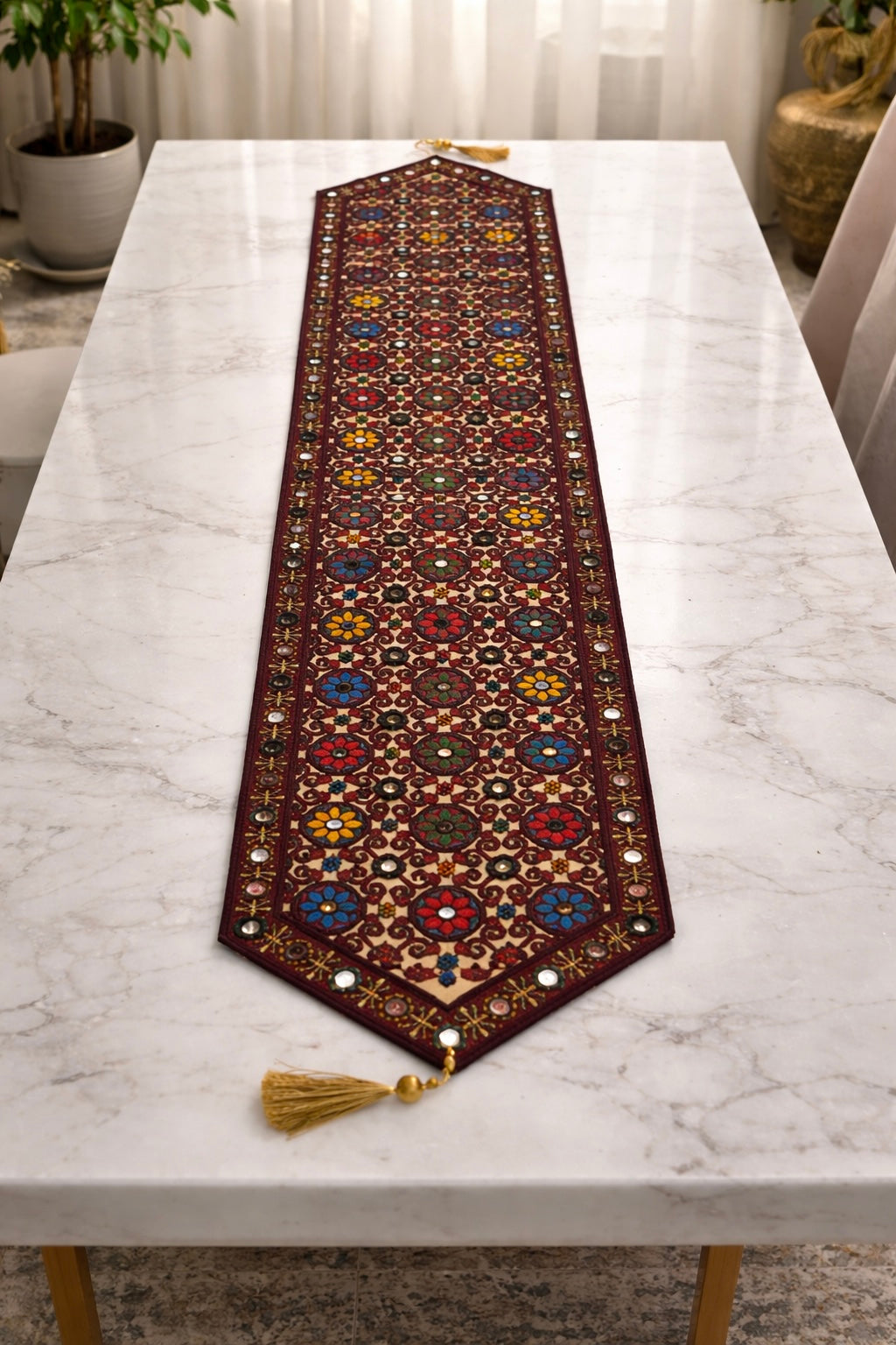 Traditional Embroidered Table Long Runner (5.5ft length 1ft Width)