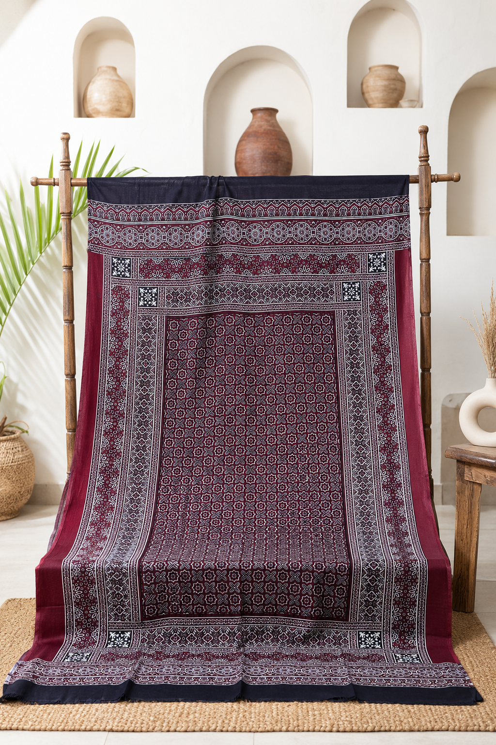 Premium Linen Fabric Ladies Traditional Ajrak Shawl (Large Size)