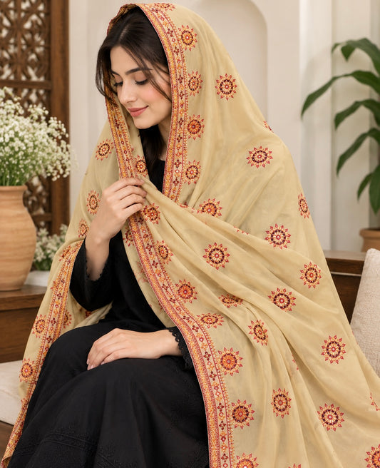 Balochi Computer Embroidered Chader with Two-Side Border | Swiss Voile