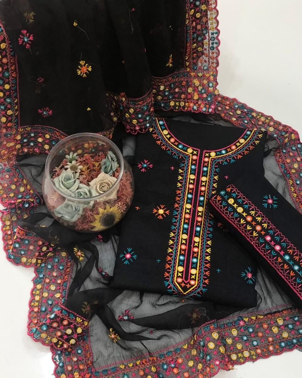 Computer Multi Embroidery Gala Bail Daman Unstitch 3pc Dress