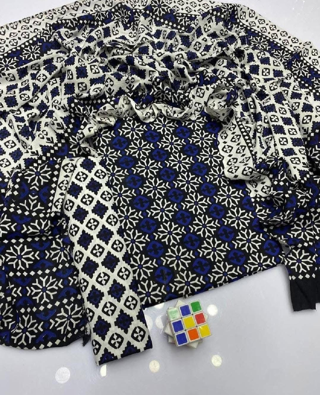 Ajrak Hand Block Print Cotton Unstitched 3-Piece Suit | Winter-Collection