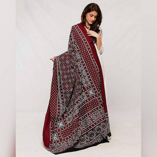 Traditional Sindhi Ajrak – Premium Handmade Block Print Soft Cotton    Shawl (King Size)