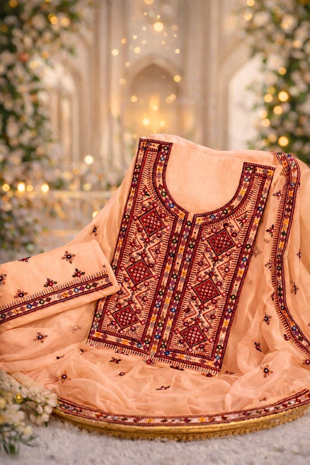 Balochi Thick Thread Sitara Embroidery Lawn Cotton With Chiffon Dupatta - 3PC Unstitch Dress 👗