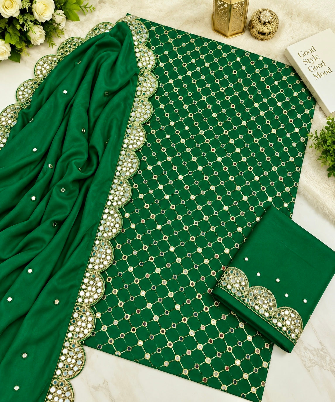 Zarri Sitara Full Jaal Embroidered Soft Cotton with Two-Side Cutwork Chiffon Dupatta | 3PC Unstitched Fancy Dress 👗