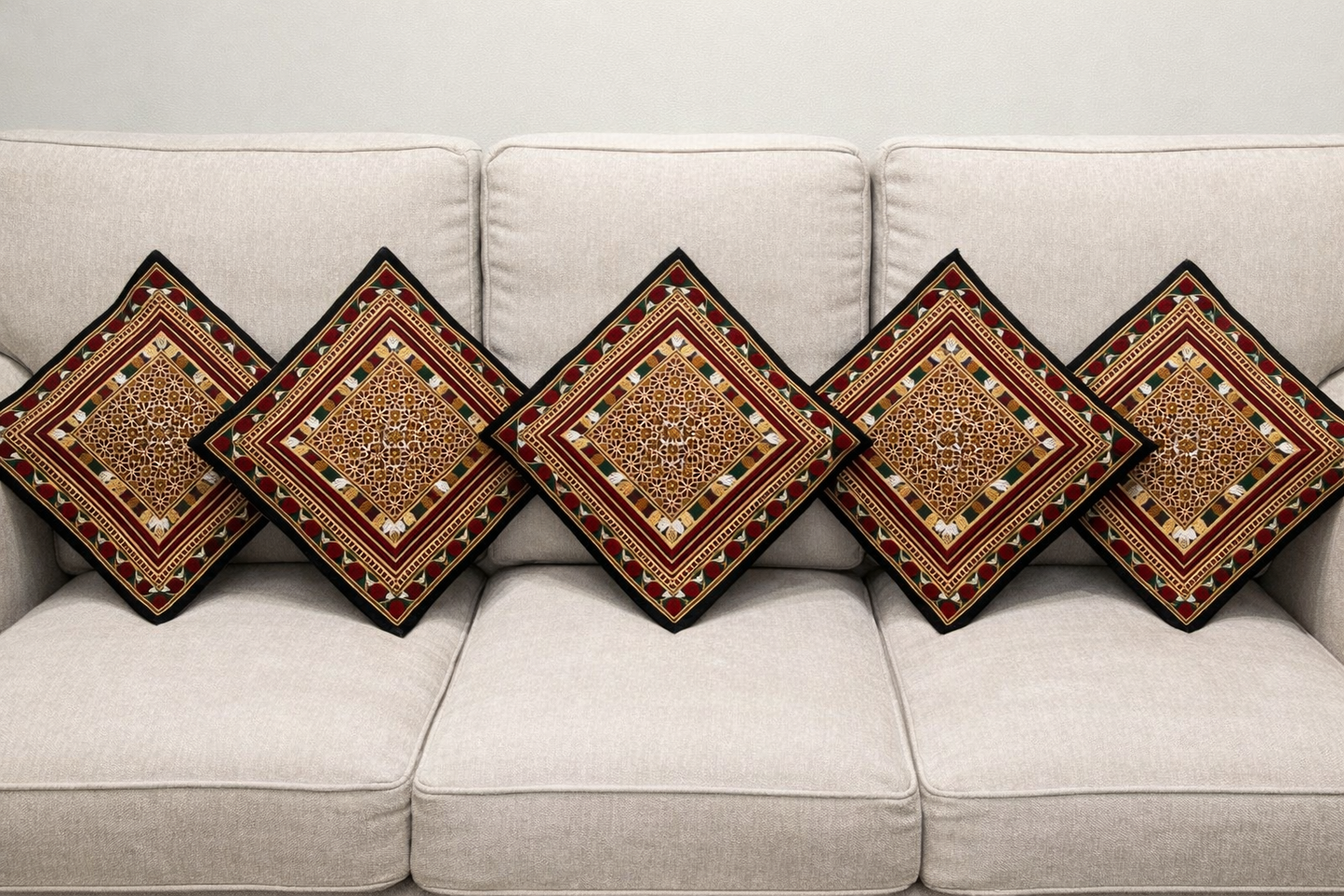 Traditional Embroidered Cushion Cover Set (5 Pieces) – 16x16 Inches