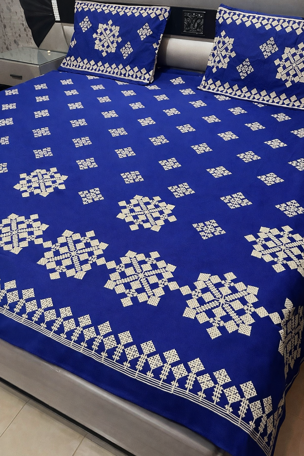 Luxury Cotton King Size Embroidered Bed Sheet Set (With Pillow Covers)