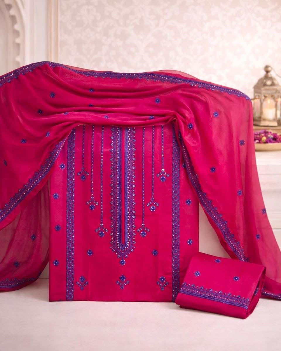 3MM Sequence Sitara Gala with Panel Daman Embroidered Lawn Cotton with Chiffon Dupatta - 3PC Unstitch Dress 👗