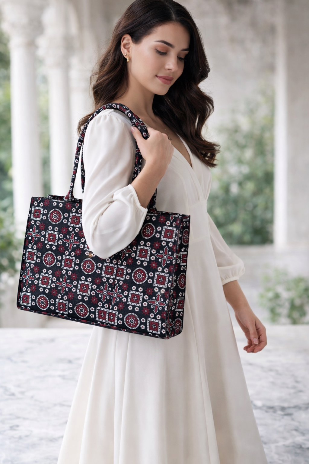 Premium Ajrak Canvas Tote Bag | Ethnic Handcrafted Look | Durable & Stylish Shoulder Bag
