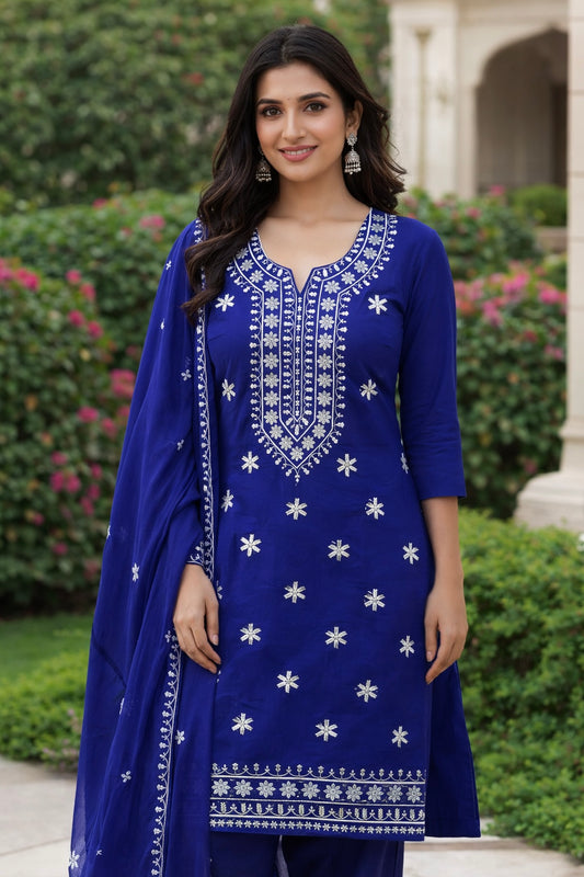 Elegant White Sequence Sitara Embroidery Soft Cotton with Chiffon Dupatta - Unstitch 3PC Dress 👗