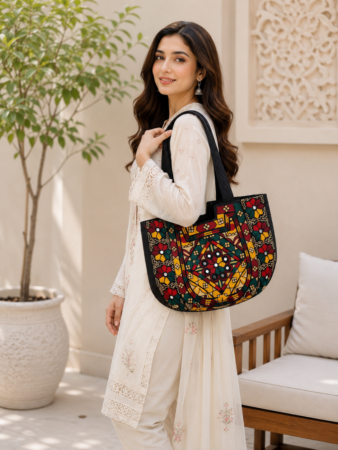 Traditional Multi Embroidered Shoulder Hand Bag 👜 (Large Size)