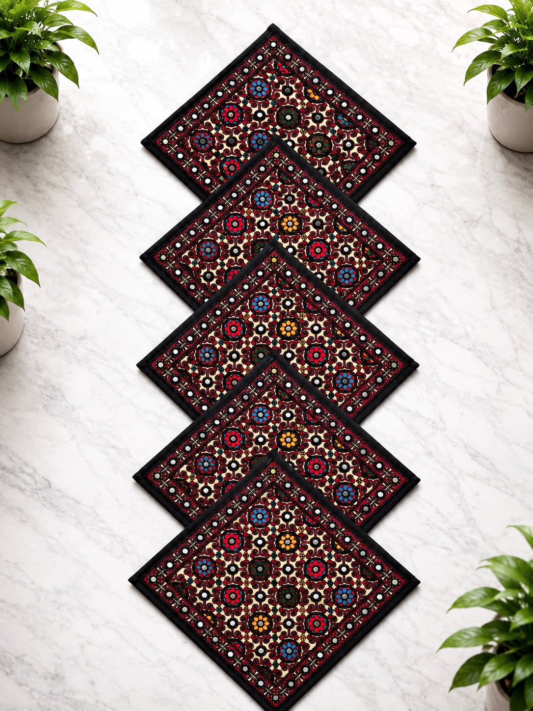 Traditional Embroidered Cushion Cover Set (5 Pieces) – 16x16 Inches