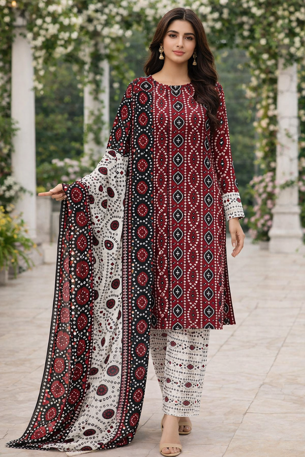 Chunri Block Print Soft Cotton Fabric Unstitched 3 Piece Dress 👗