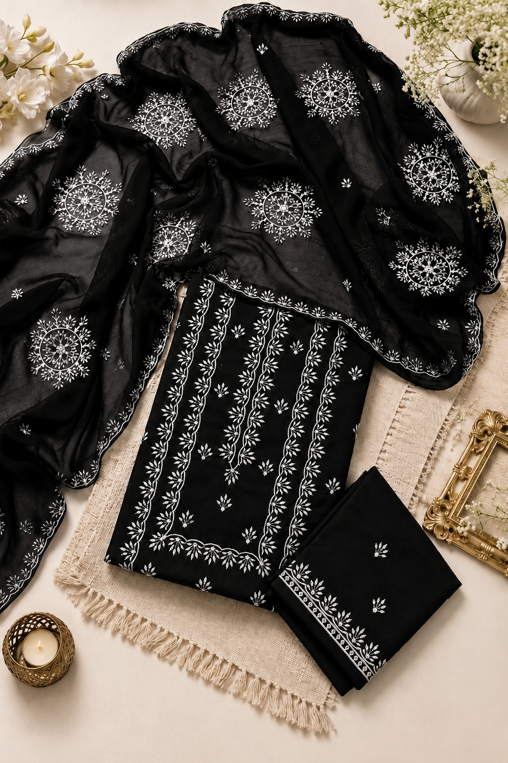 Lawn 3MM Sitara Sequence Thread Embroidery with Chiffon Dupatta - 3PC Unstitch Dress 👗