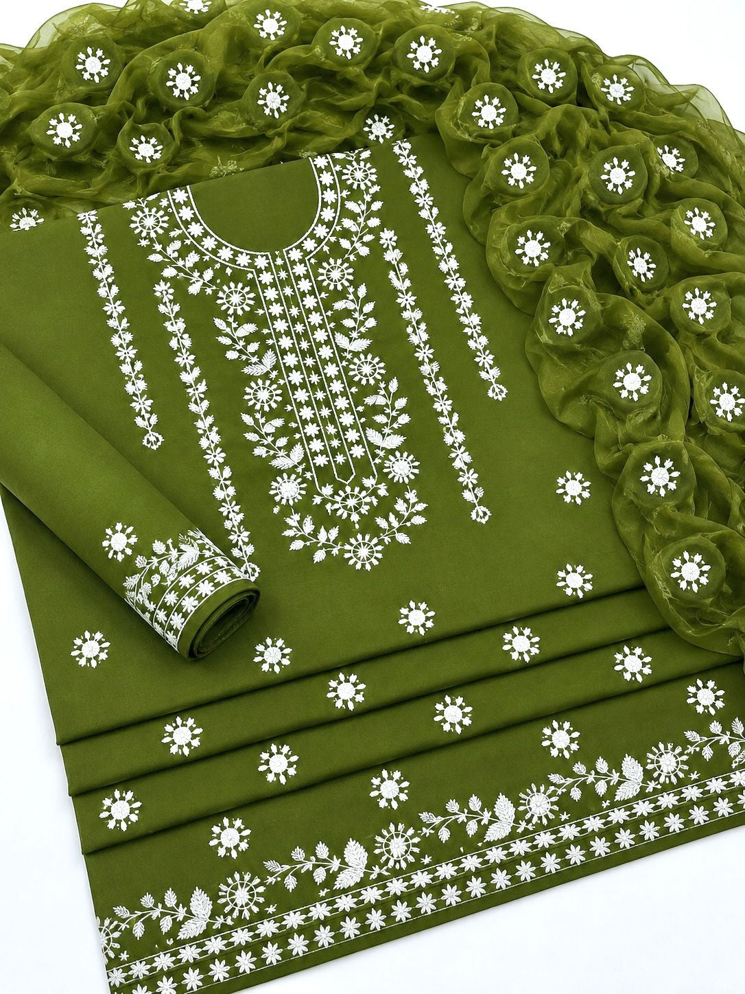 Pakka Thick Thread Lawn Cotton Embroidered with Chiffon Dupatta | 3PC Unstitched Dress 👗