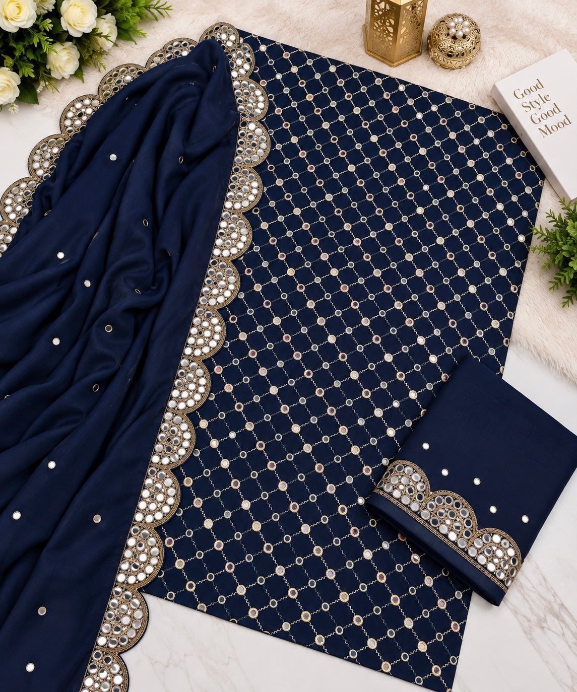 Zarri Sitara Full Jaal Embroidered Soft Cotton with Two-Side Cutwork Chiffon Dupatta | 3PC Unstitched Fancy Dress 👗
