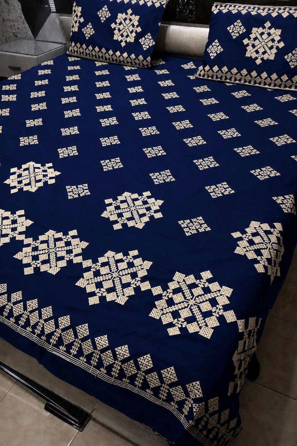 Luxury Cotton King Size Embroidered Bed Sheet Set (With Pillow Covers)