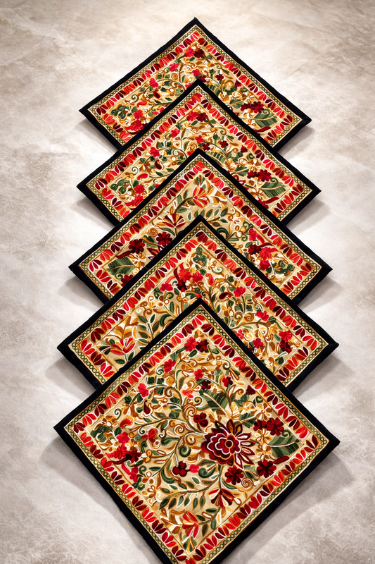 Traditional Embroidered Cushion Cover Set (5 Pieces) – 16x16 Inches