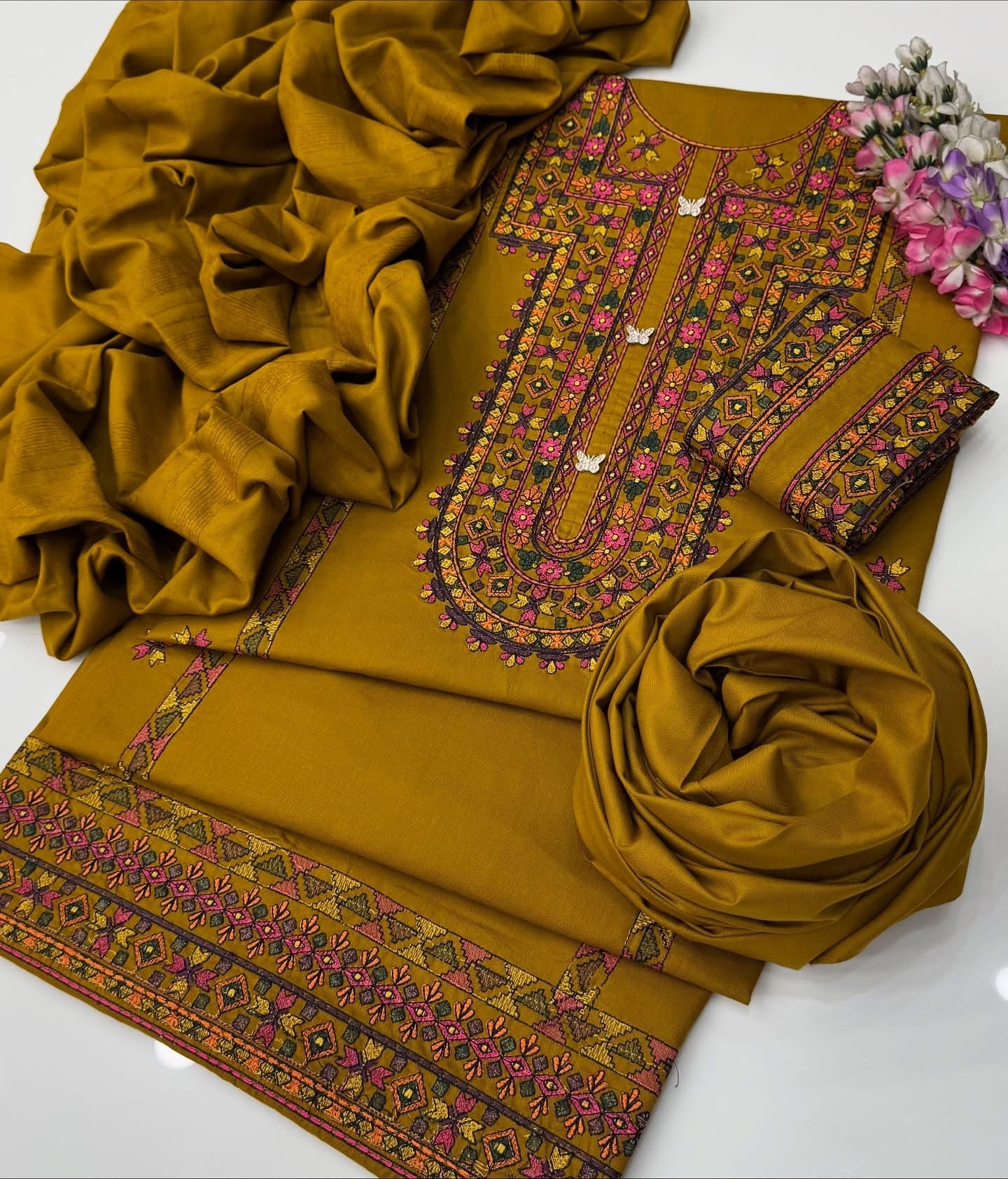 Balochi Multi Embroidered Dhanak Winter Dress – 3 Piece Suit