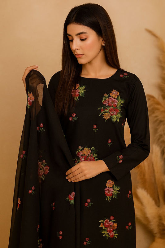 Cross Stitch Embroidery With Sequence Sitara Work 3pc Dress 👗