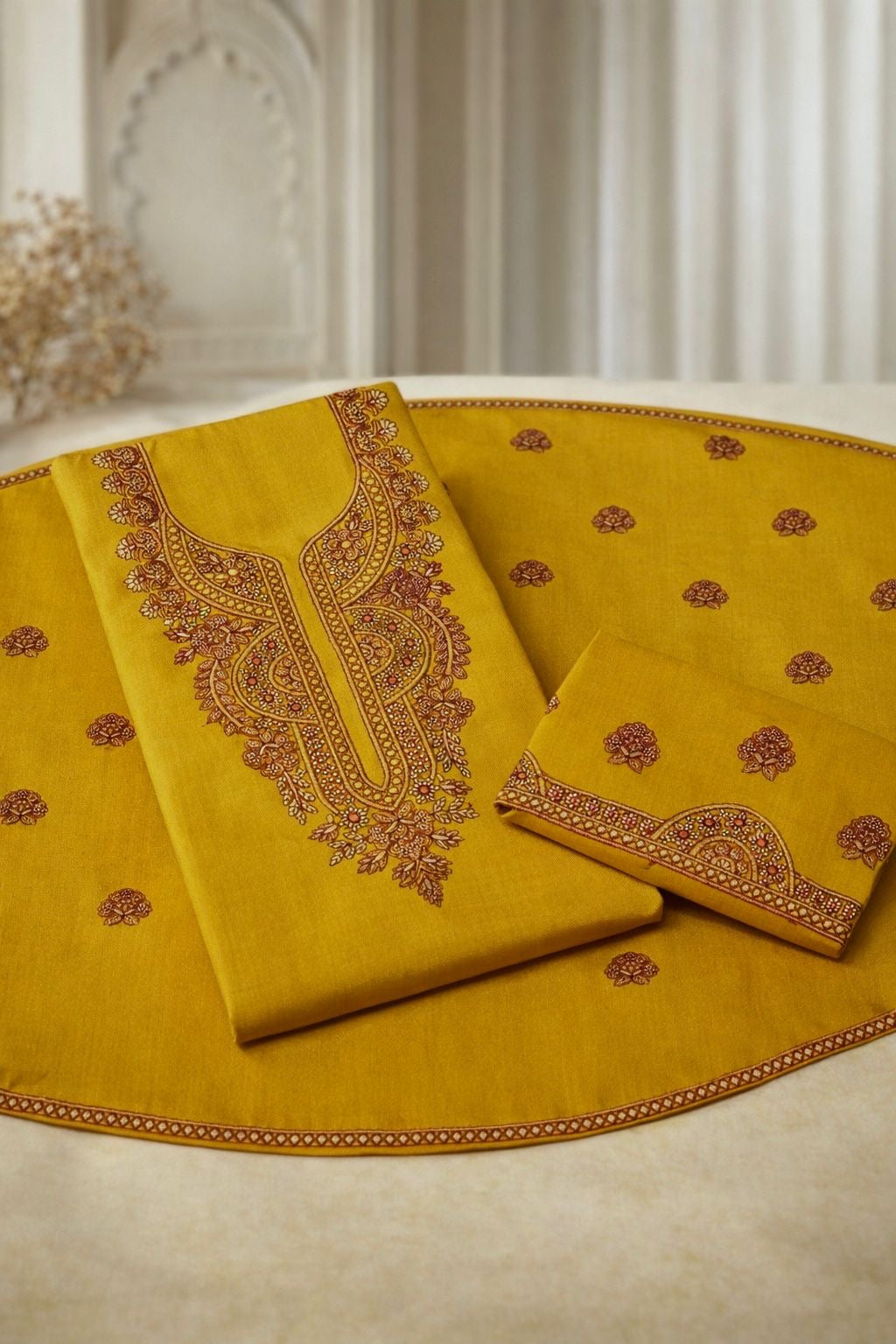 Elegant 3-Piece Kashmiri Computer Embroidery Cotton Fabric With Chiffon Dupatta - 3PC Unstitch Dress 👗